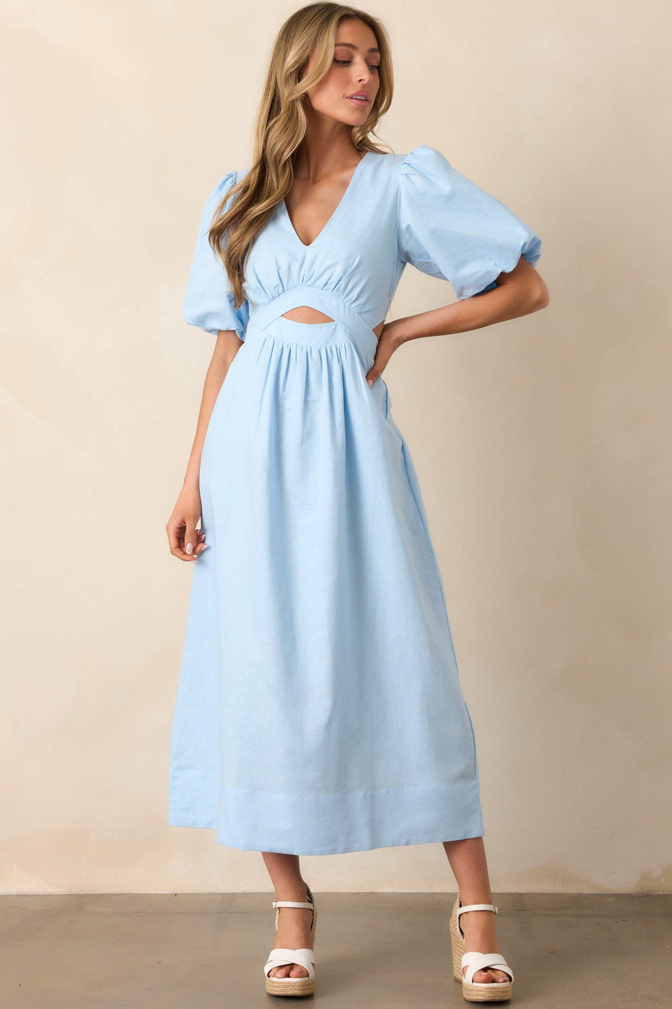 MINKPINK Sky Blue Pandora Puff Sleeve Midi Dress