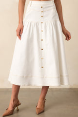 On The Right Track White Denim Maxi Skirt