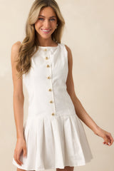 Here's The Thing White Cotton Button Front Drop Waist Mini Dress