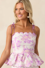 You're Unforgettable Lavender Floral Cotton Scallop Hem Top