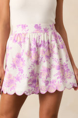 Moment Of Clarity Lavender Floral Cotton Scallop Hem Shorts
