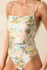 MINKPINK Vacanza Yellow Green Scoop Back One Piece