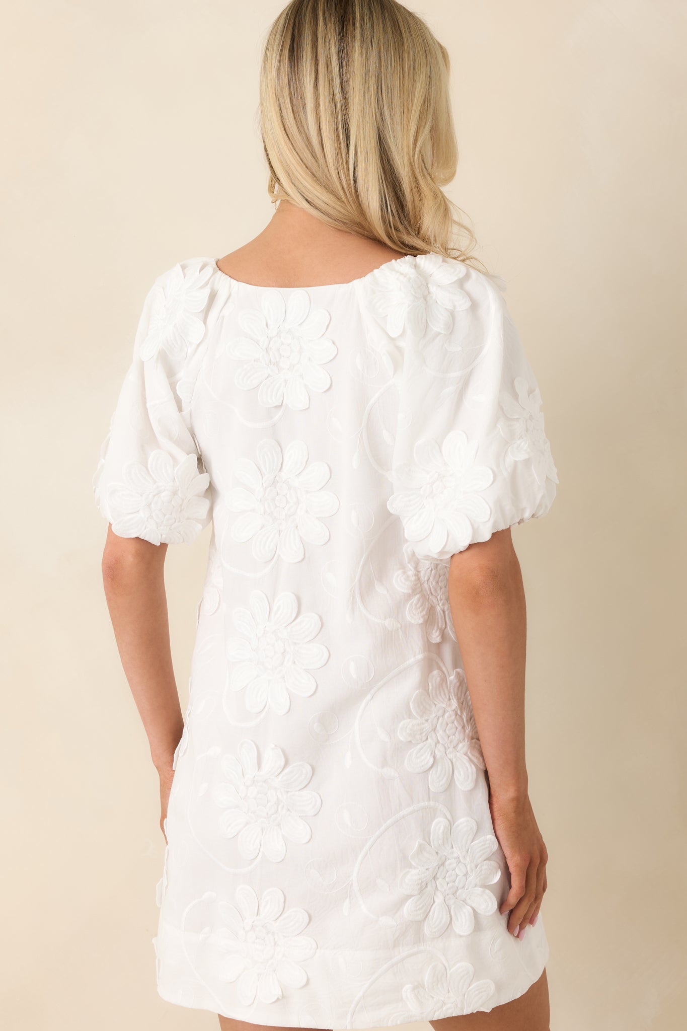 MINKPINK Alessia White Cotton Floral Applique Mini Dress