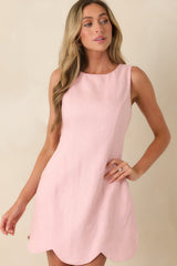 Sweet Deal Light Pink Linen Scalloped Hem Mini Dress