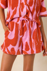 FRNCH Missouri Light Pink & Poppy Red Floral Shorts