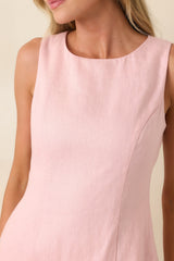 Sweet Deal Light Pink Linen Scalloped Hem Mini Dress