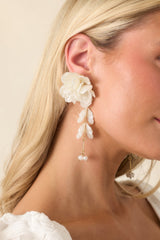Kind of Stunning Ivory Pearlescent Floral Drop Earrings
