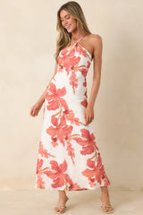 MINKPINK Isla Peach Hibiscus Halter Maxi Dress