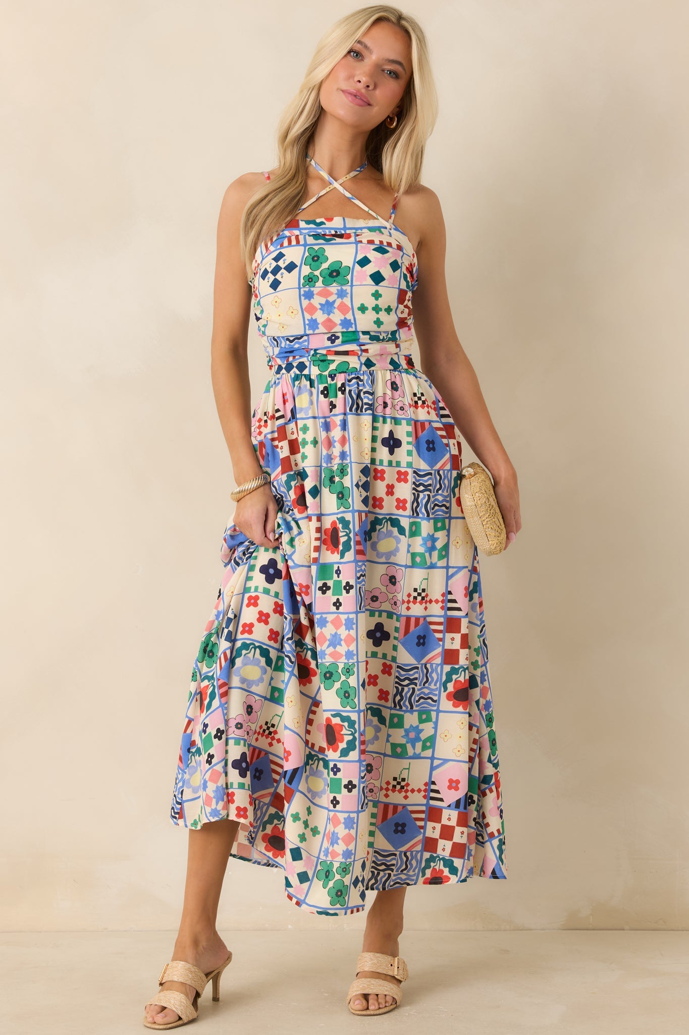 FRNCH Hippuris Multi Patchwork Print Sleeveless Maxi Dress