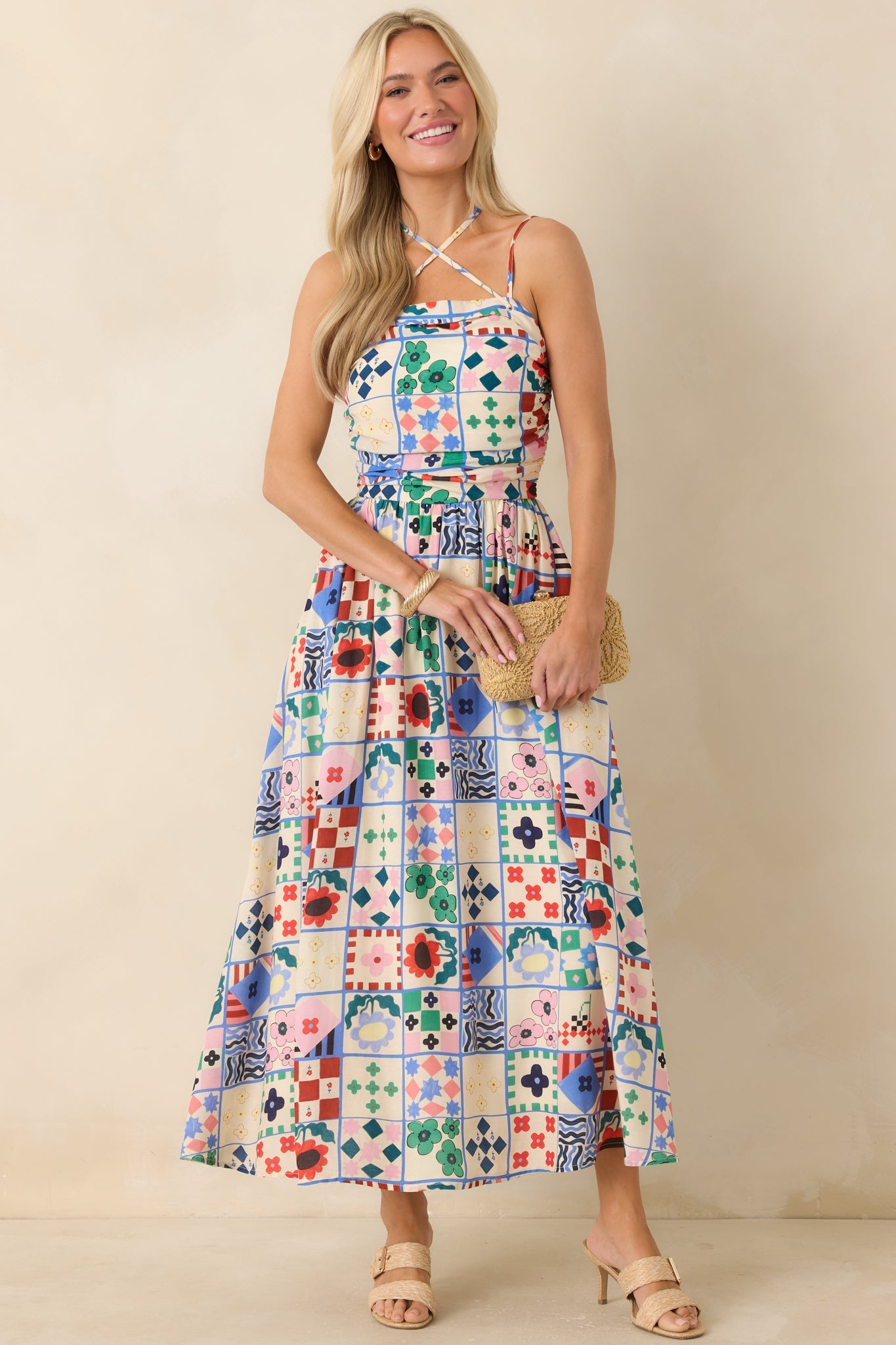 FRNCH Hippuris Multi Patchwork Print Sleeveless Maxi Dress