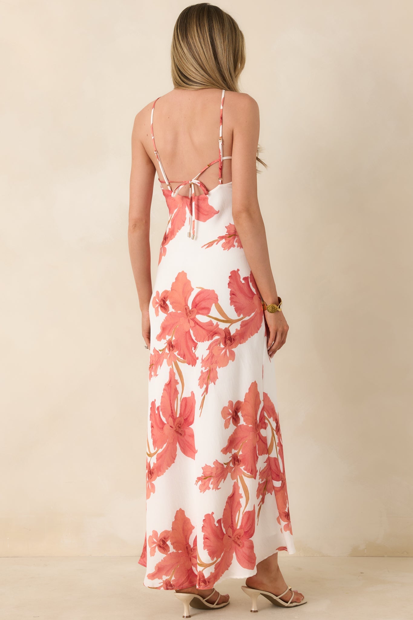 MINKPINK Isla Peach Hibiscus Halter Maxi Dress