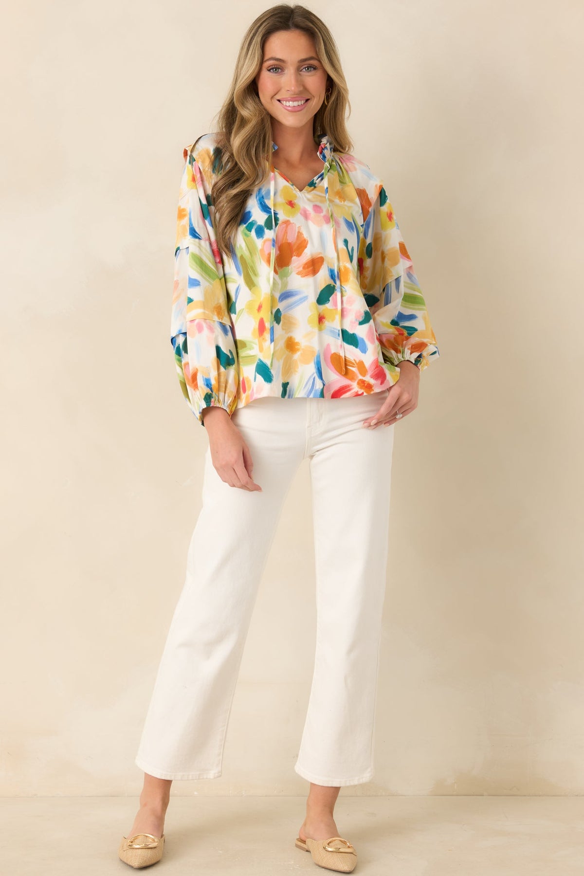 Prosperina Tara Multi Cotton Abstract Floral Print Top