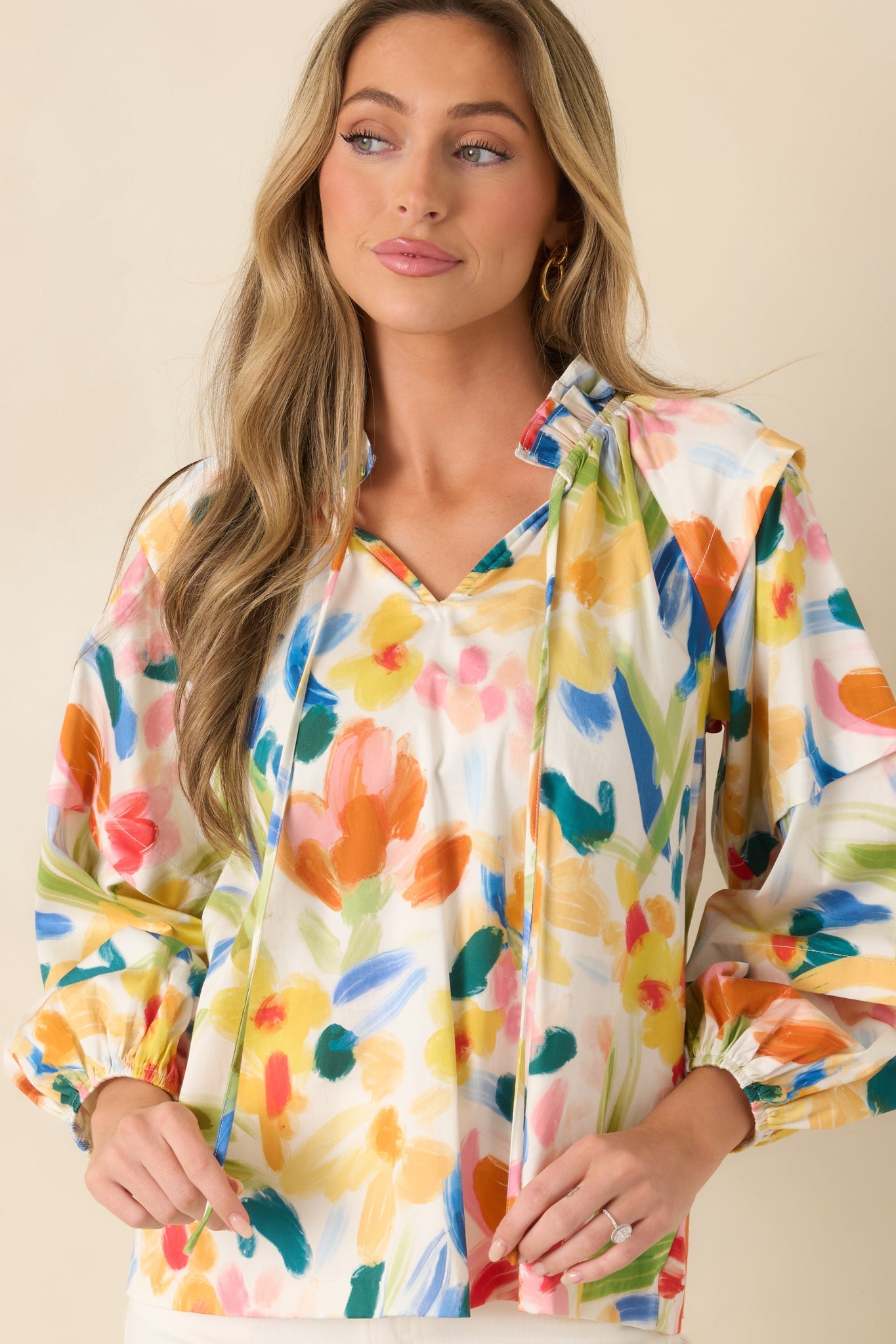 Prosperina Tara Multi Cotton Abstract Floral Print Top