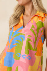 Paradisa Tybee Orange Multi Cotton Abstract Print Mini Dress