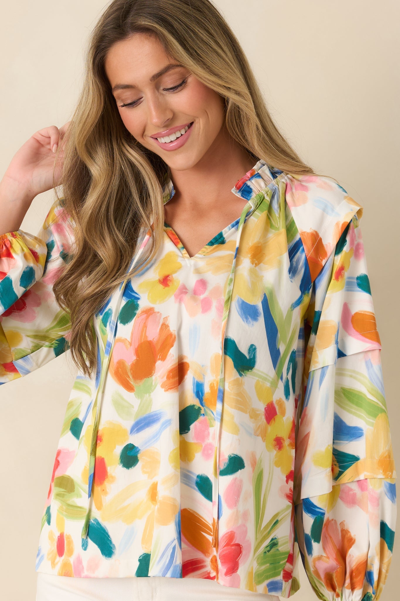 Prosperina Tara Multi Cotton Abstract Floral Print Top