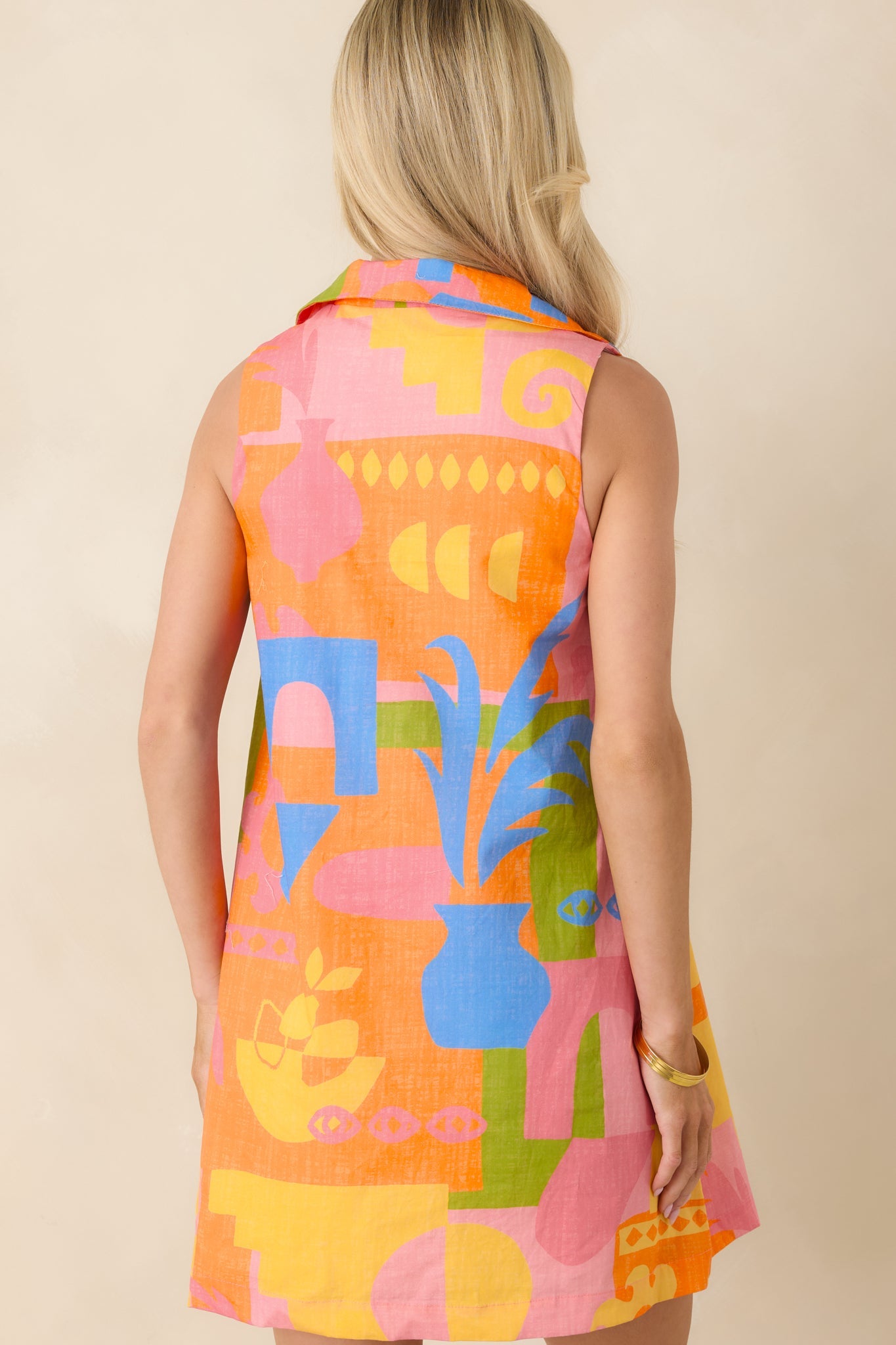 Paradisa Tybee Orange Multi Cotton Abstract Print Mini Dress