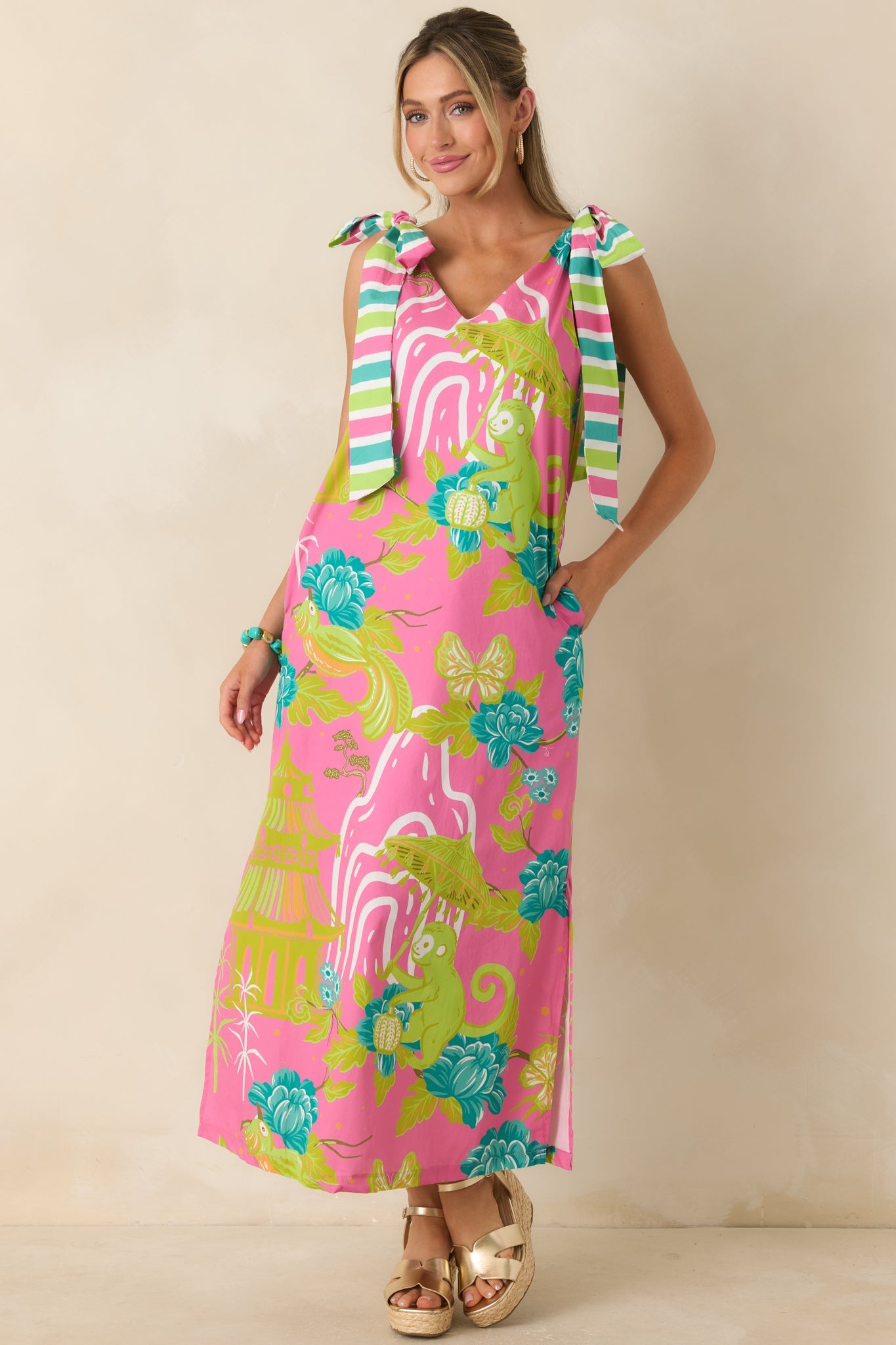 Prosperina Arden Pink Multi Chinoiserie Cotton Maxi Dress