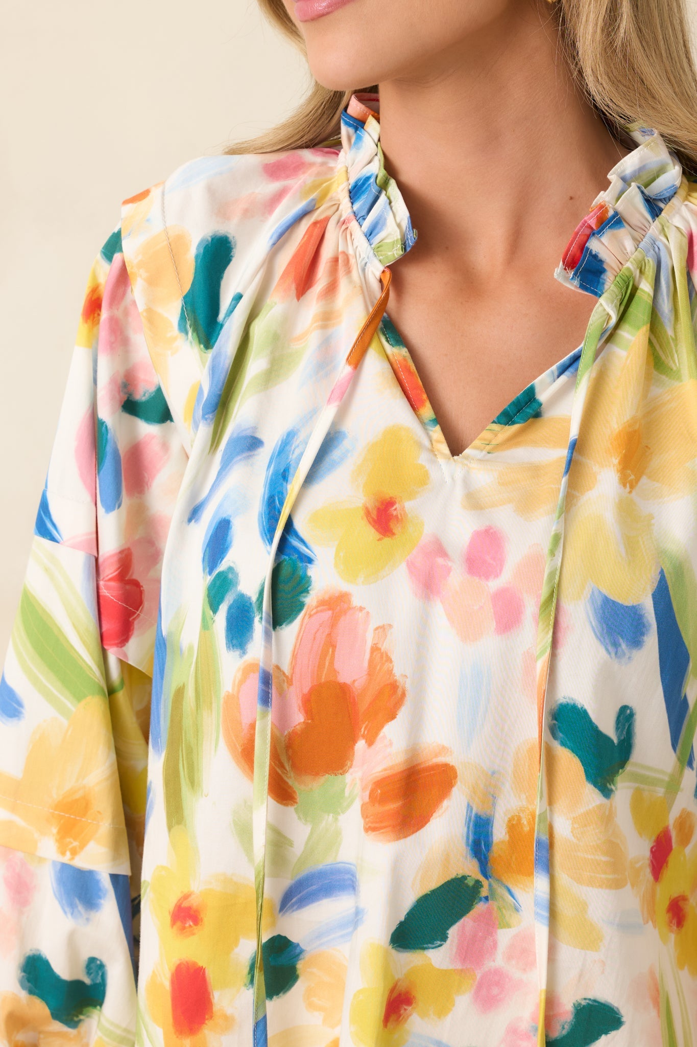 Prosperina Tara Multi Cotton Abstract Floral Print Top