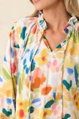 Prosperina Tara Multi Cotton Abstract Floral Print Top