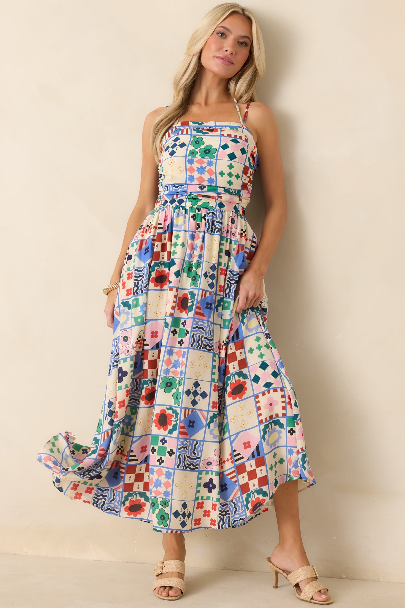 FRNCH Hippuris Multi Patchwork Print Sleeveless Maxi Dress