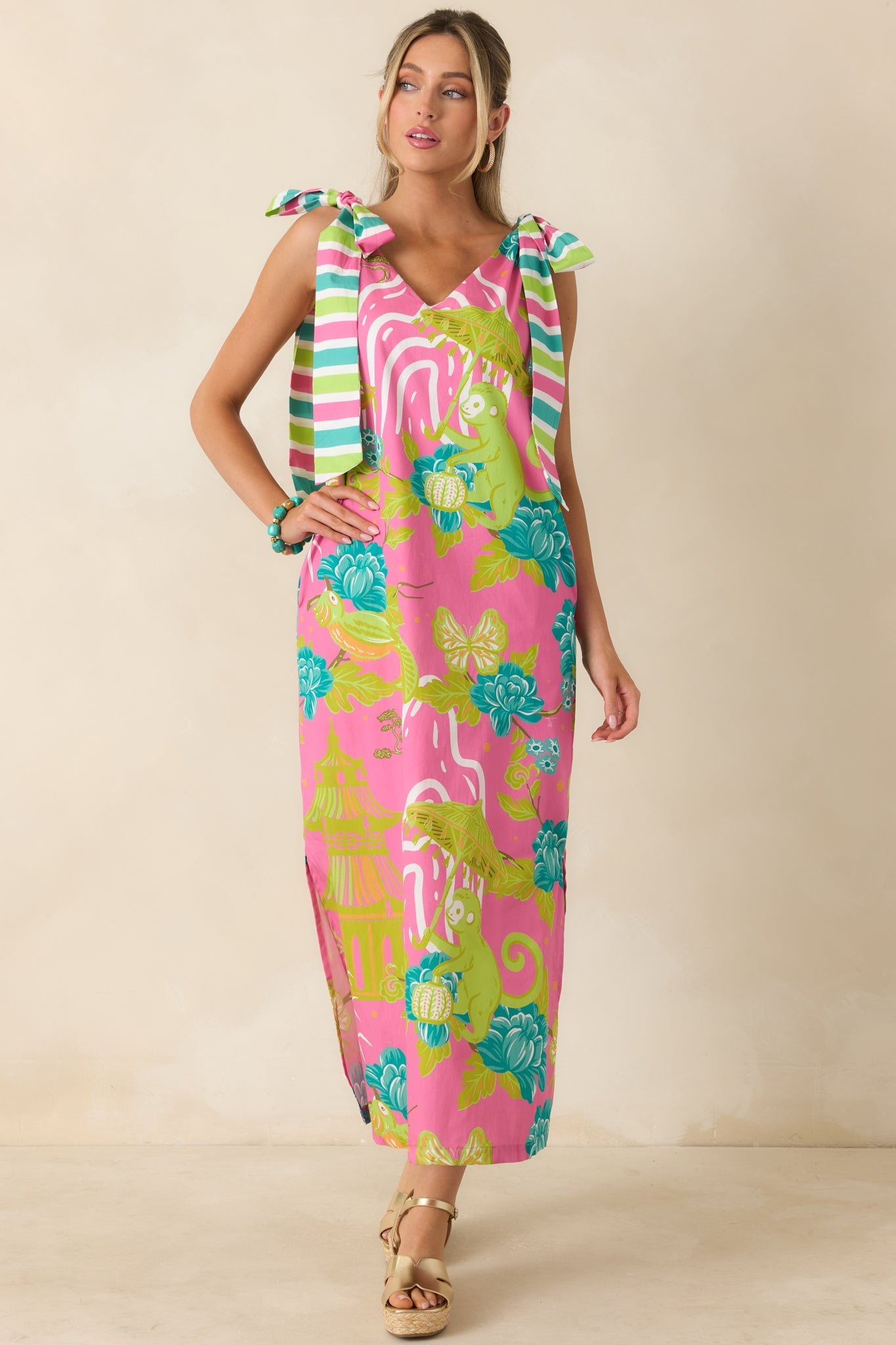 Prosperina Arden Pink Multi Chinoiserie Cotton Maxi Dress