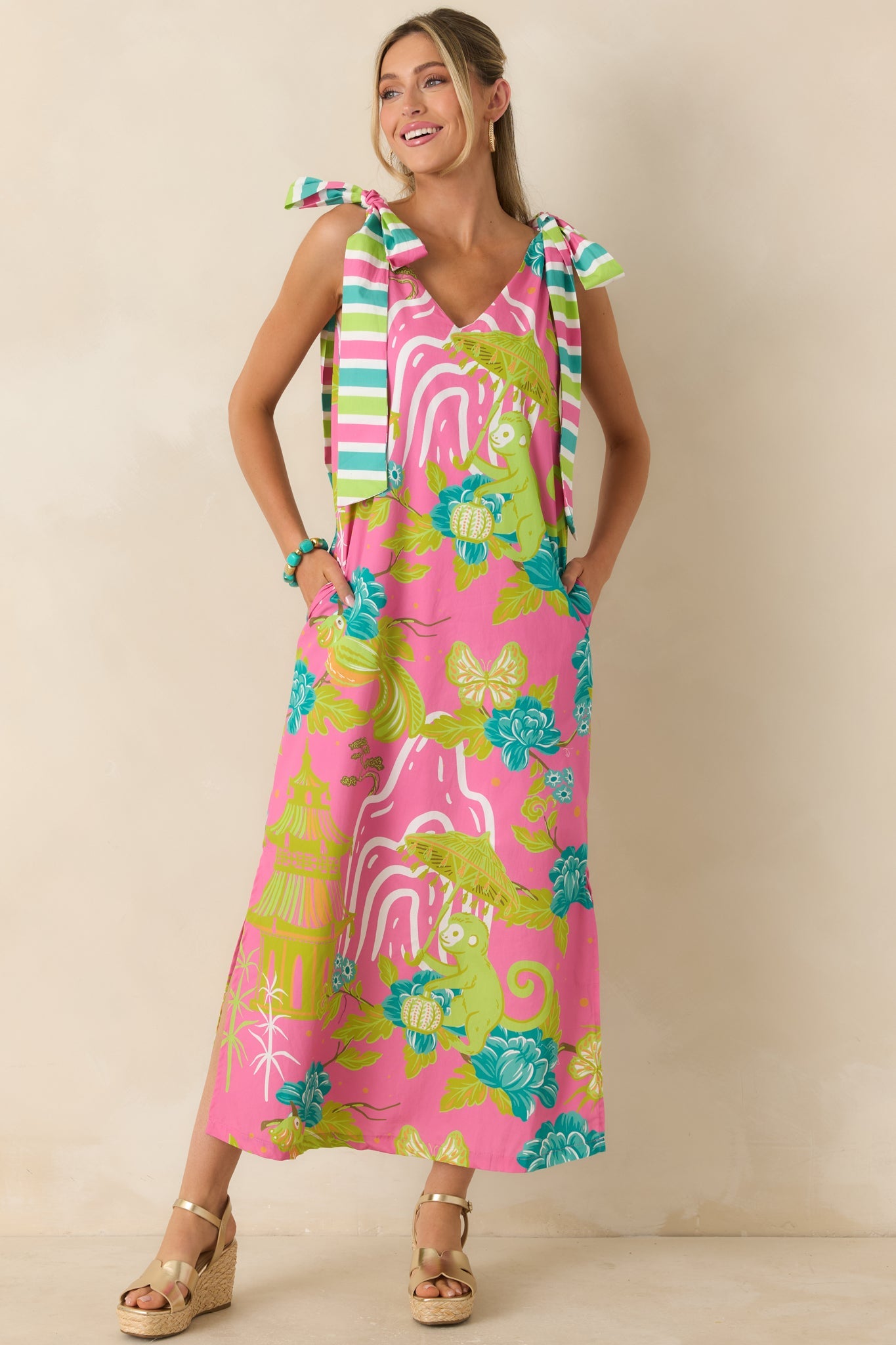 Prosperina Arden Pink Multi Chinoiserie Cotton Maxi Dress