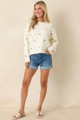 Hidden Joys Ivory Floral Knit Sweater