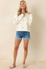 Hidden Joys Ivory Floral Knit Sweater
