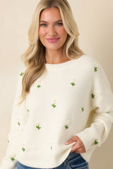 Hidden Joys Ivory Floral Knit Sweater