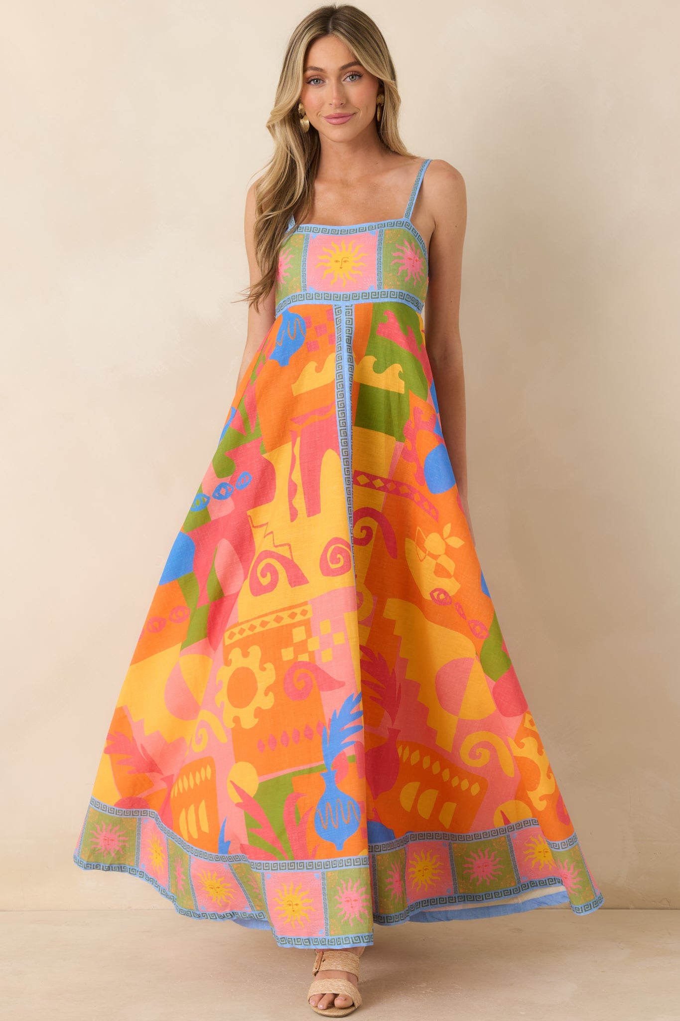 Paradisa Atlantis Orange Multi Cotton Abstract Print Maxi Dress