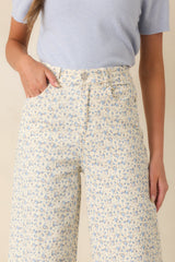 Easy Moments Light Blue Floral Cotton Wide Leg Jeans