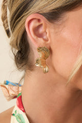 Tropical Enchantment Worn Gold Palm Leaf Earrings