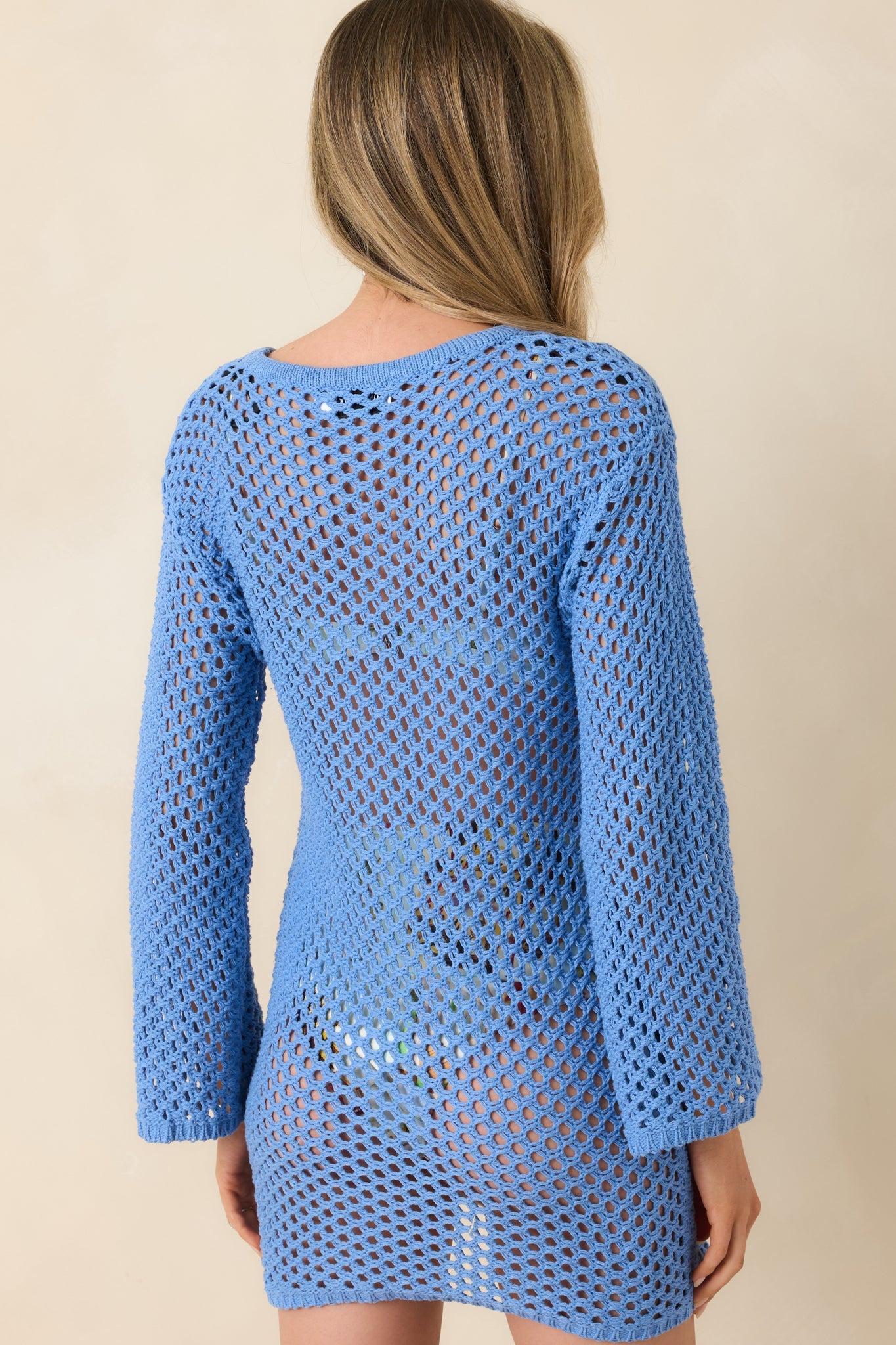 MINKPINK Balmy Blue Crochet Mini Dress