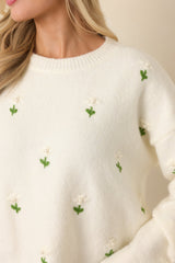 Hidden Joys Ivory Floral Knit Sweater