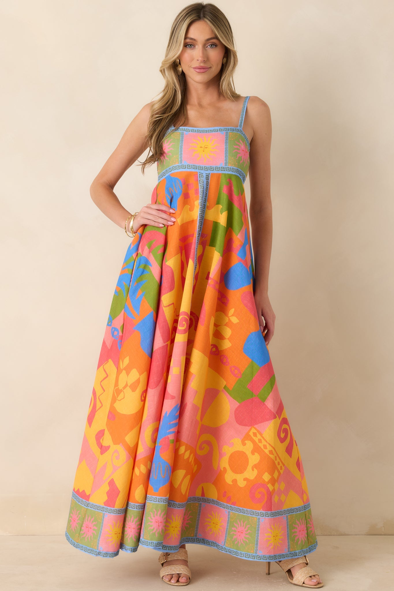 Paradisa Atlantis Orange Multi Cotton Abstract Print Maxi Dress