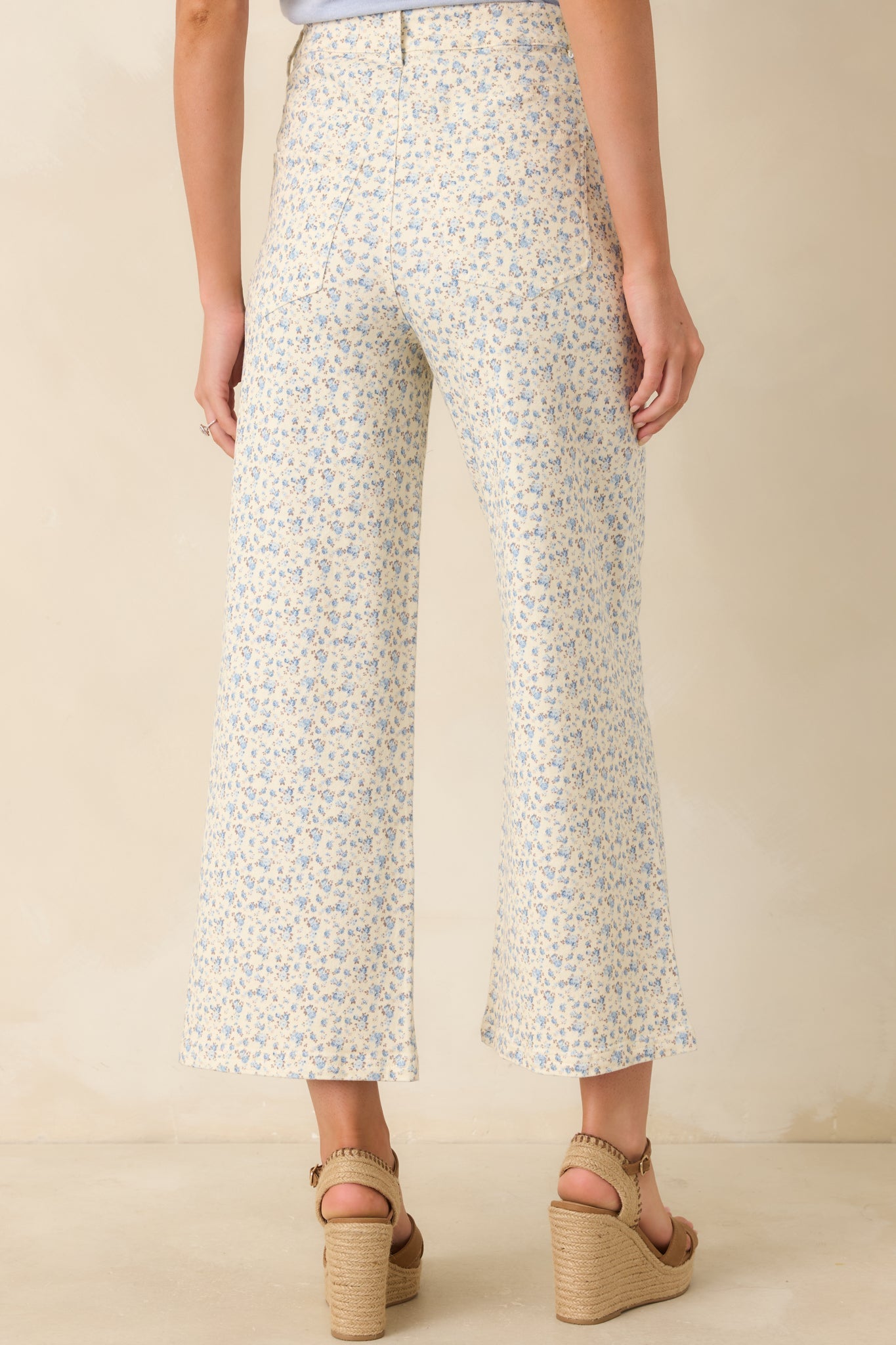 Easy Moments Light Blue Floral Cotton Wide Leg Jeans