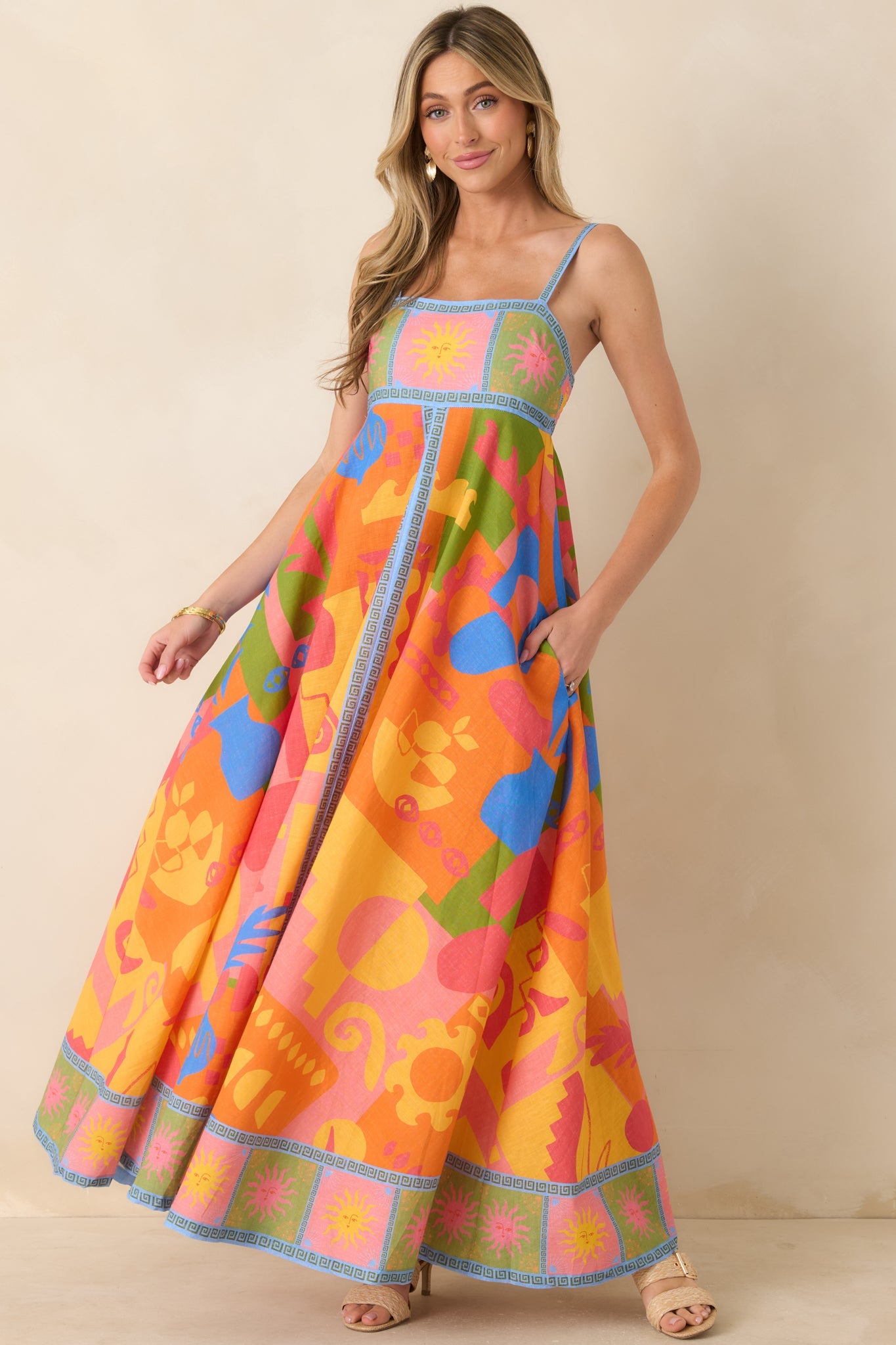 Paradisa Atlantis Orange Multi Cotton Abstract Print Maxi Dress
