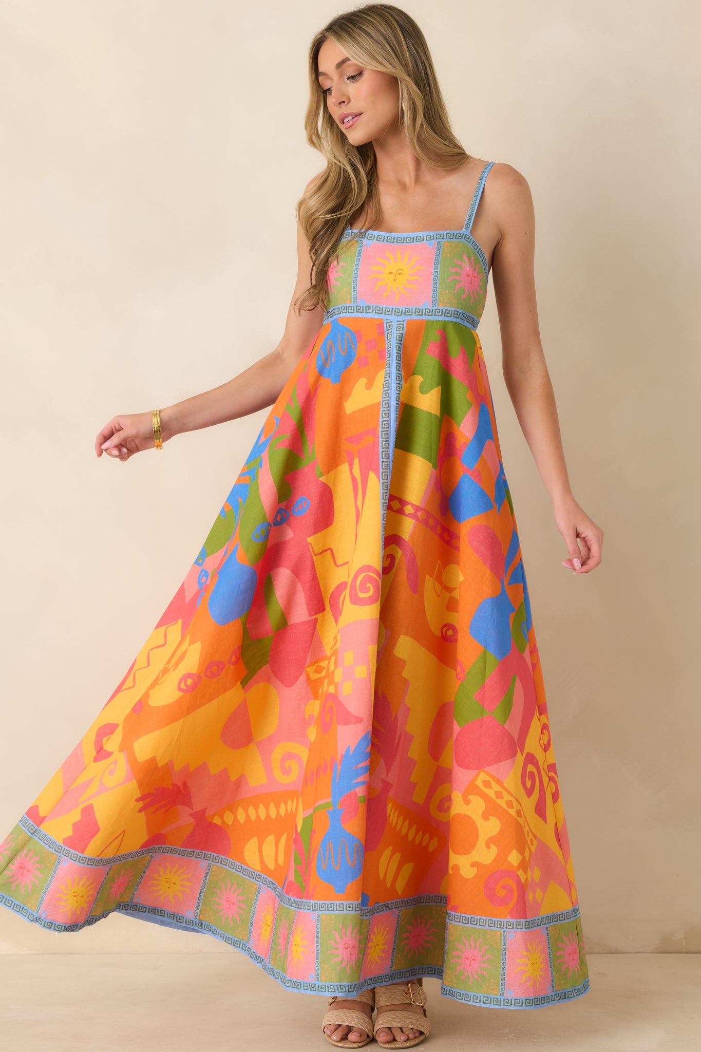 Paradisa Atlantis Orange Multi Cotton Abstract Print Maxi Dress