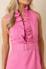 Prosperina Mercedes Pink Cotton Ruffle Belted Mini Dress