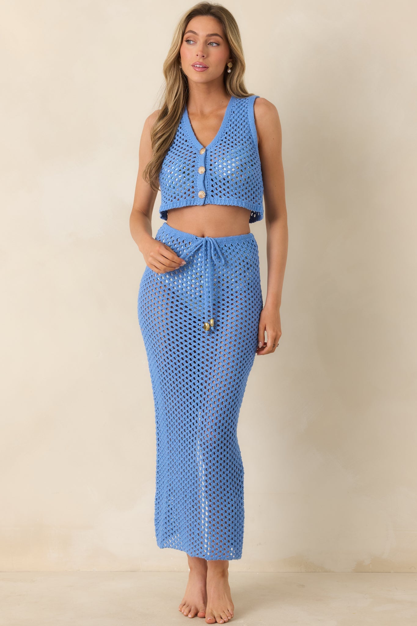 MINKPINK Balmy Blue Crochet Crop Top
