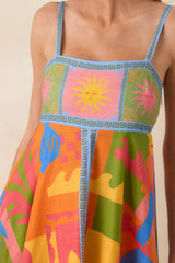 Paradisa Atlantis Orange Multi Cotton Abstract Print Maxi Dress