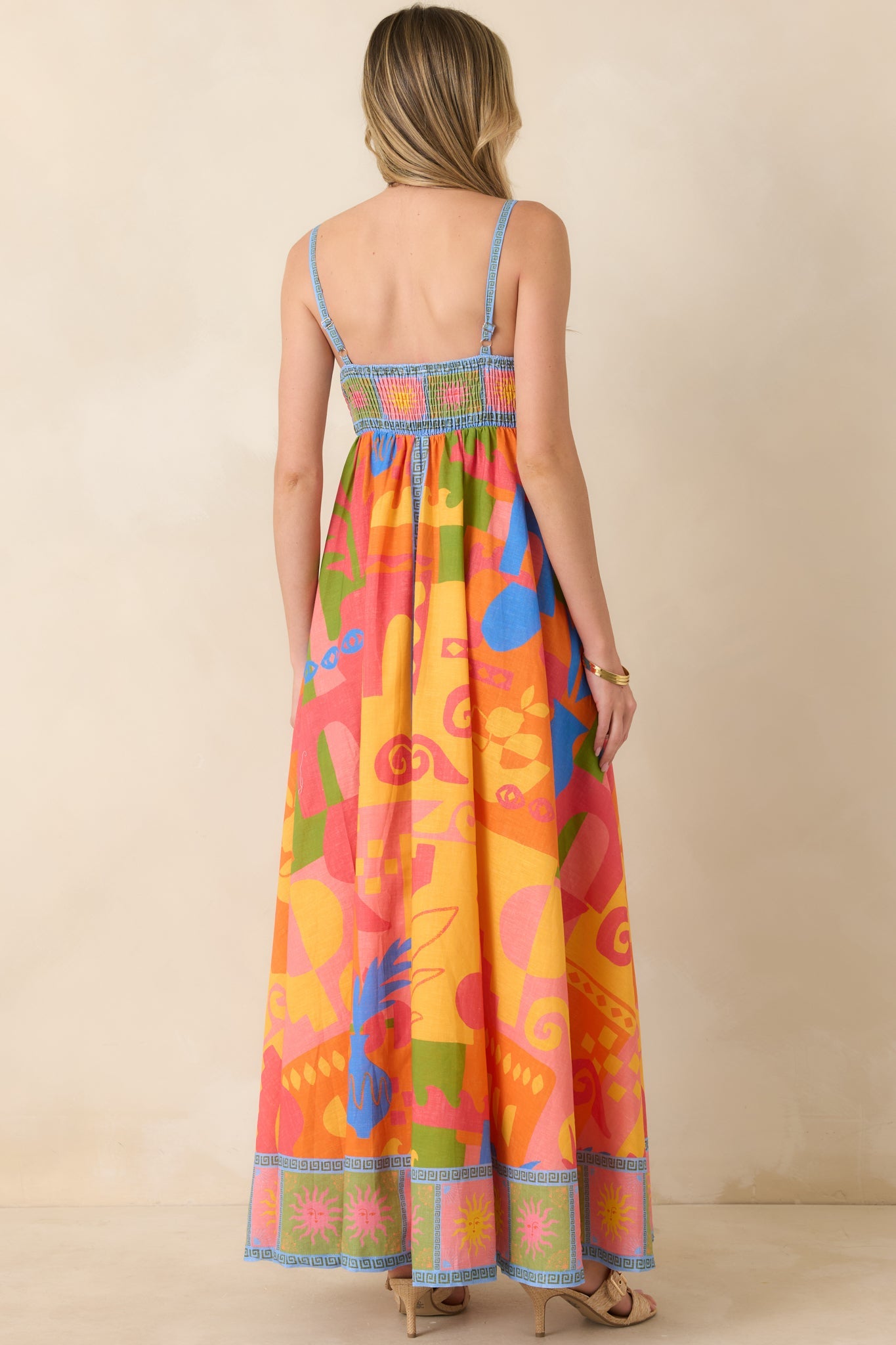 Paradisa Atlantis Orange Multi Cotton Abstract Print Maxi Dress