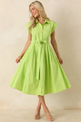 Prosperina Lana Lime Green Cotton Button-Front Midi Dress