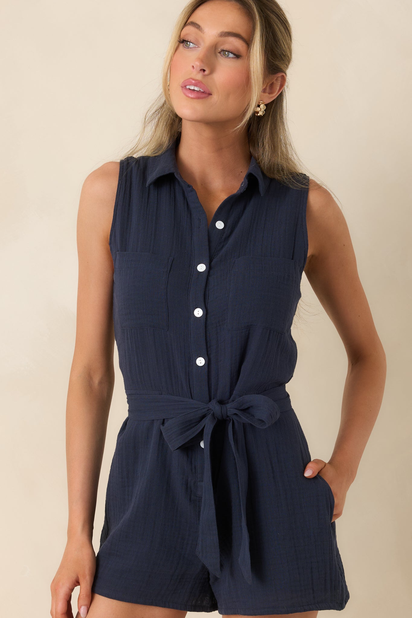 Z Supply New Light Navy Cotton Romper