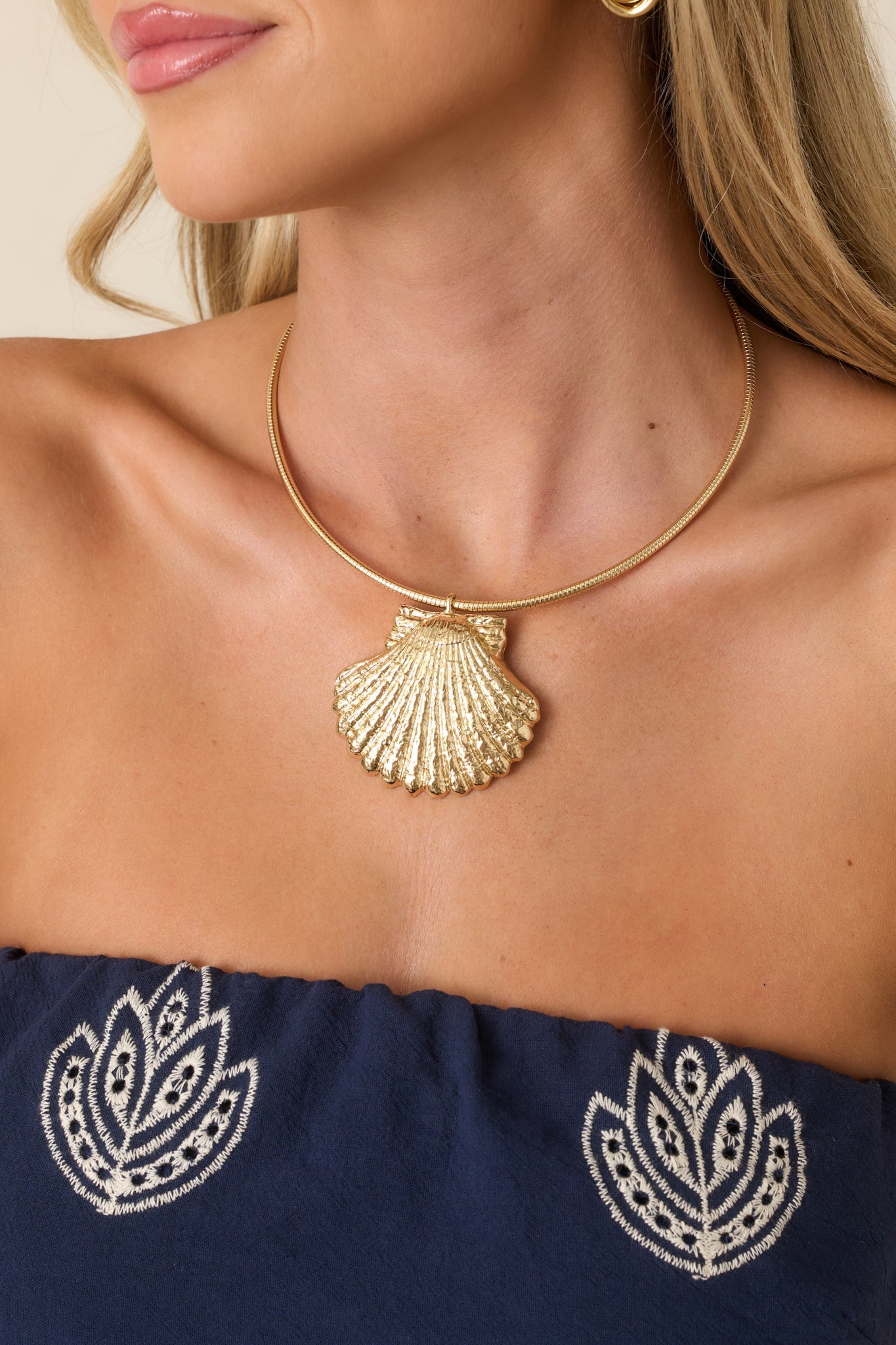 Seas the Moment Gold Shell Statement Necklace