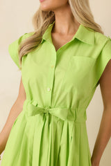 Prosperina Lana Lime Green Cotton Button-Front Midi Dress