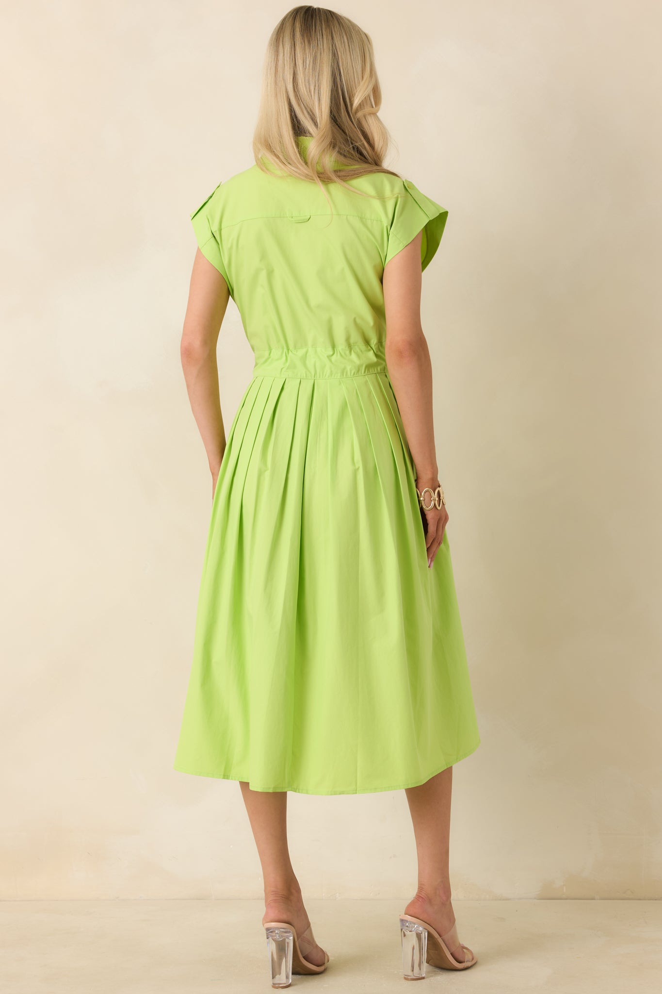 Prosperina Lana Lime Green Cotton Button-Front Midi Dress
