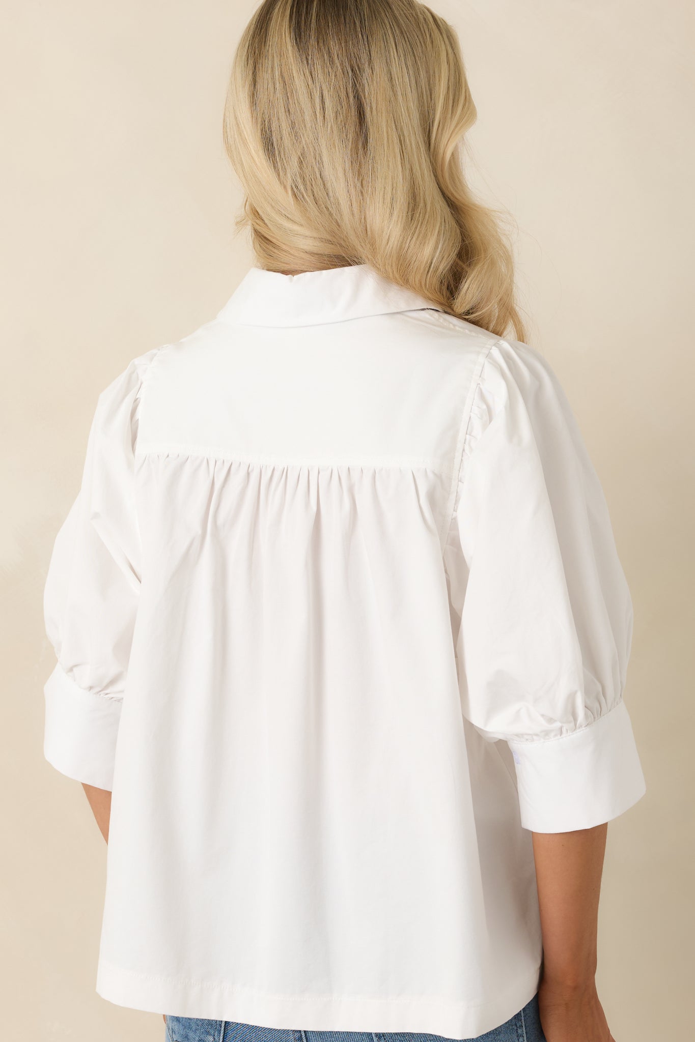 Not Your Basic White Cotton Puff Sleeve Button-Up Top