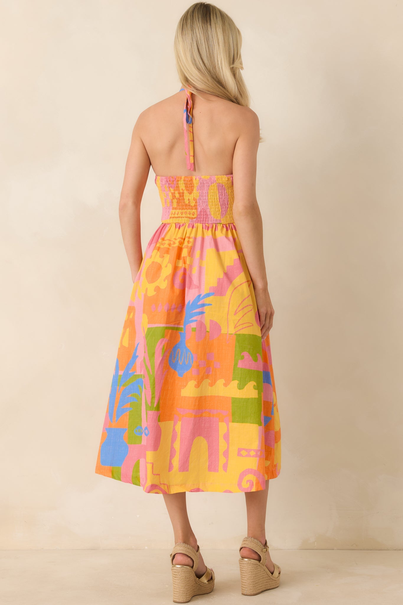 Paradisa Maldives Orange Multi Cotton Abstract Print Midi Dress