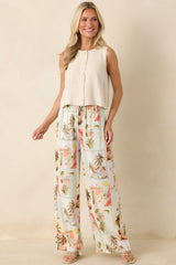 MINKPINK Dolce Multi Vintage Postcard Print Drawstring Pants